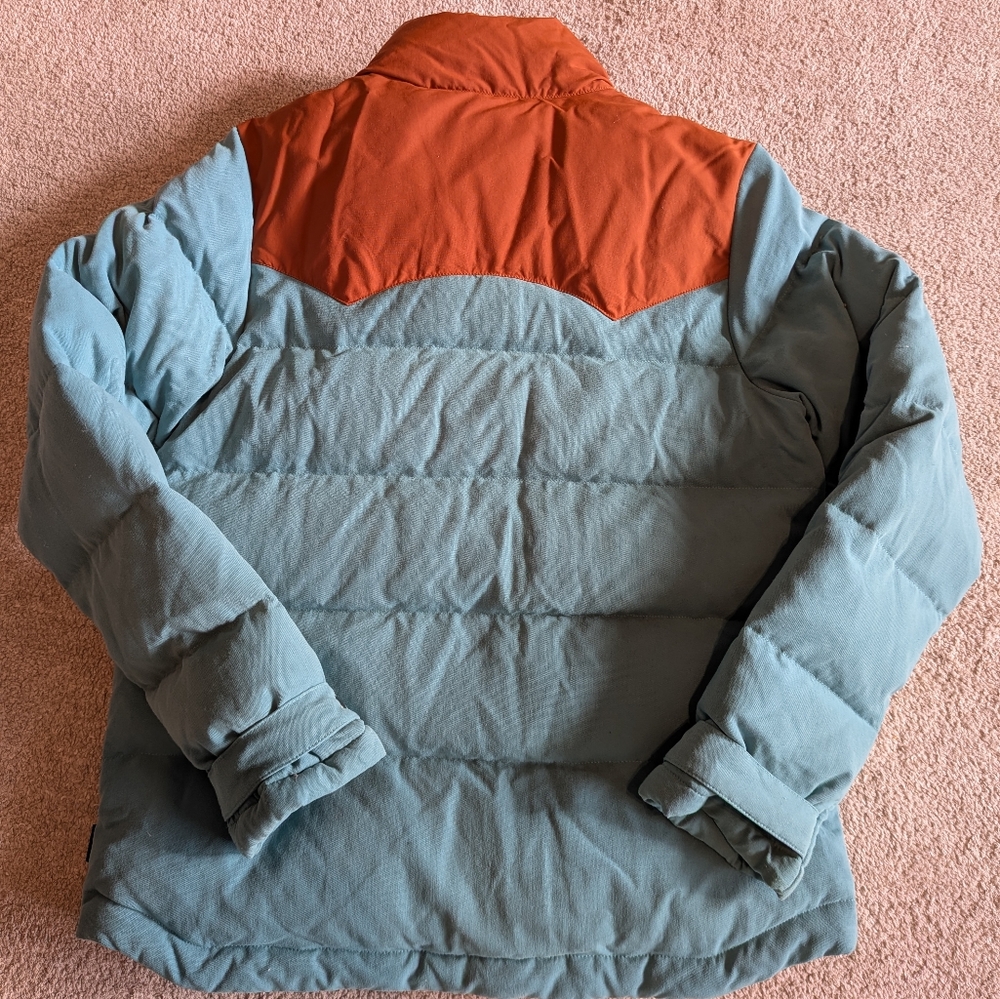 Women's Patagonia Bivy Down Coat Jacket Size Medium Blue Mushroom Puffer - Picture 4 of 16